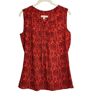 Banana Republic Womens Sleeveless Blouse Small Red Floral Scroll Chiffon Popover